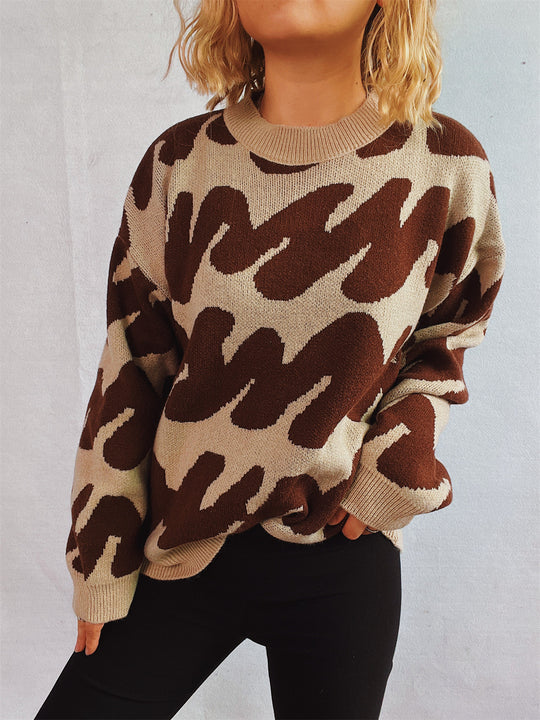 Damen lässiger Pullover mit modernem Farbblockdesign und voluminösen Ärmeln Heidi-Mode