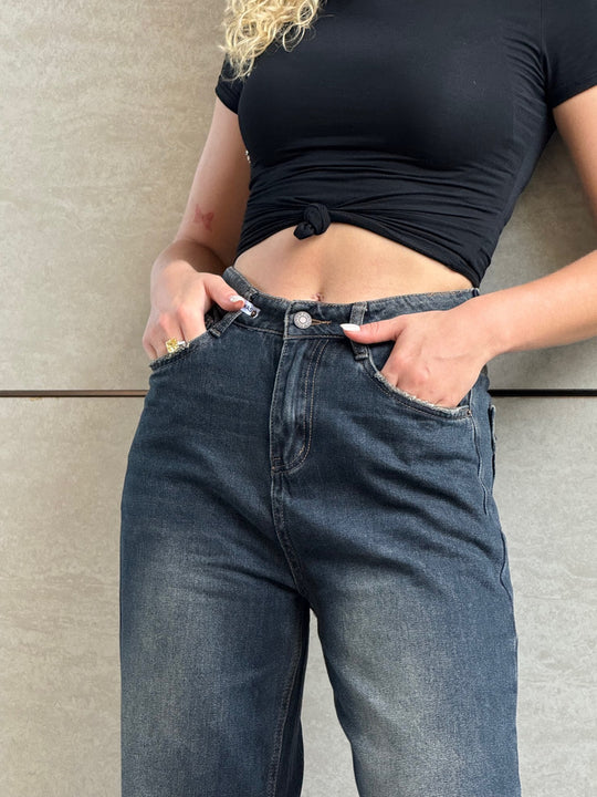 Damen Hochtaillierte Baggy-Jeans mit lockerer Passform Heidi-Mode