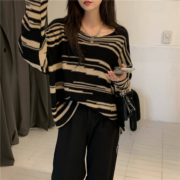 Damen Strickpullover mit elegantem Streifenmuster und lässigem Schnitt Heidi-Mode