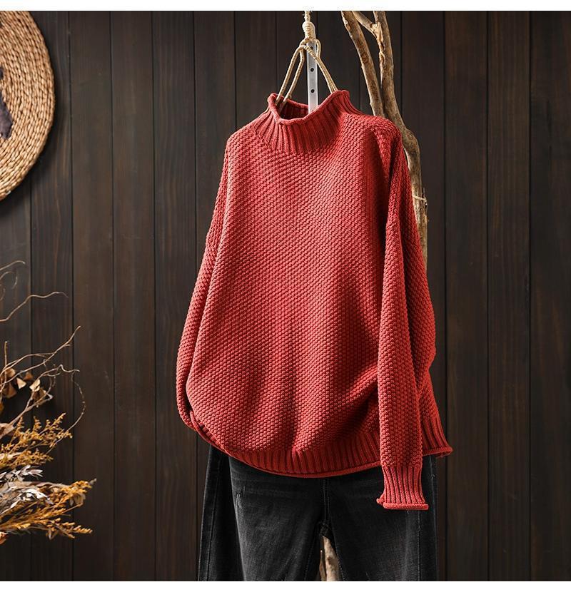 Damen Oversized Strickpullover mit hohem Kragen Heidi-Mode