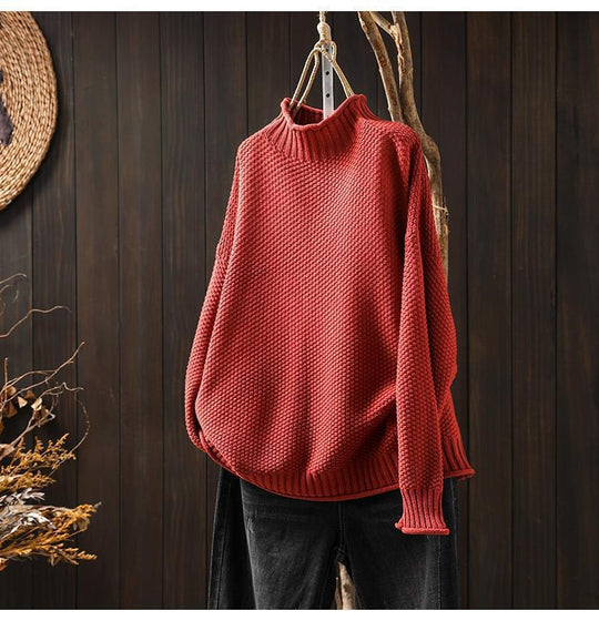Damen Oversized Strickpullover mit hohem Kragen Heidi-Mode