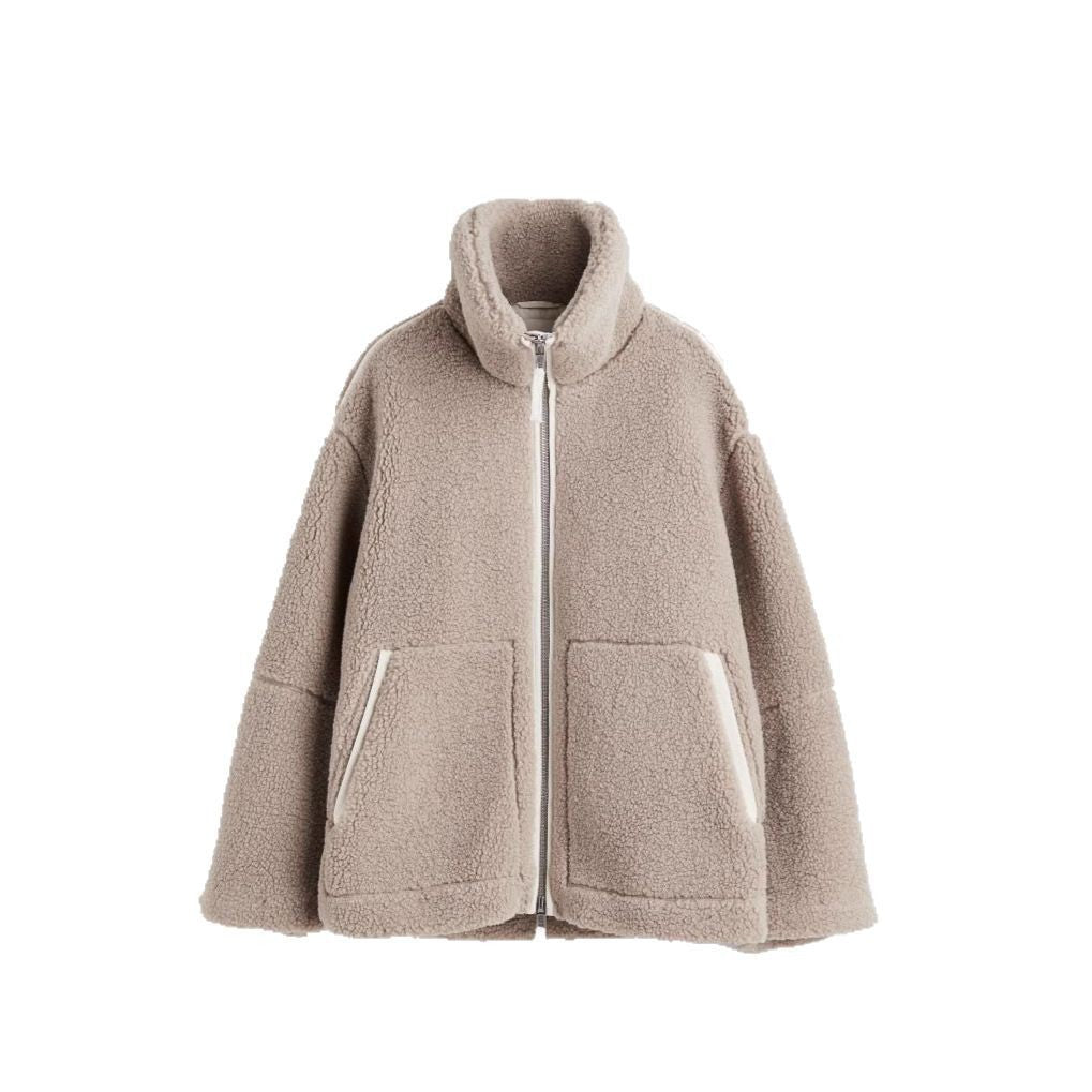 Damen oversized Fleecejacke mit hochschließendem Kragen und praktischen Taschen Heidi-Mode