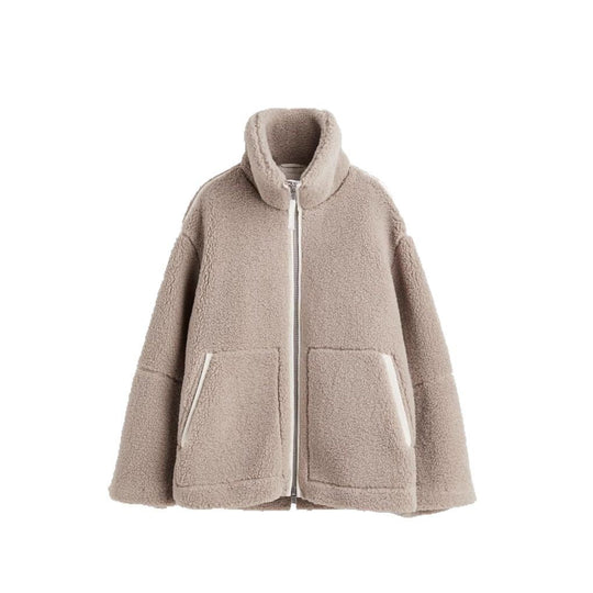 Damen oversized Fleecejacke mit hochschließendem Kragen und praktischen Taschen Heidi-Mode