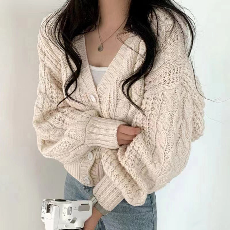Damen Grobstrickcardigan mit voluminösen Ärmeln und strukturierter Oberfläche Heidi-Mode