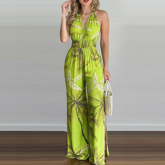 Damen eleganter Jumpsuit mit Spaghettiträgern und hohen Seitenschlitzen Heidi-Mode
