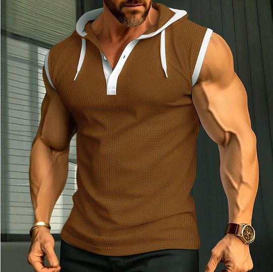 Herren ärmelloses Polo-Shirt mit stylishem Kapuzenkragen Heidi-Mode