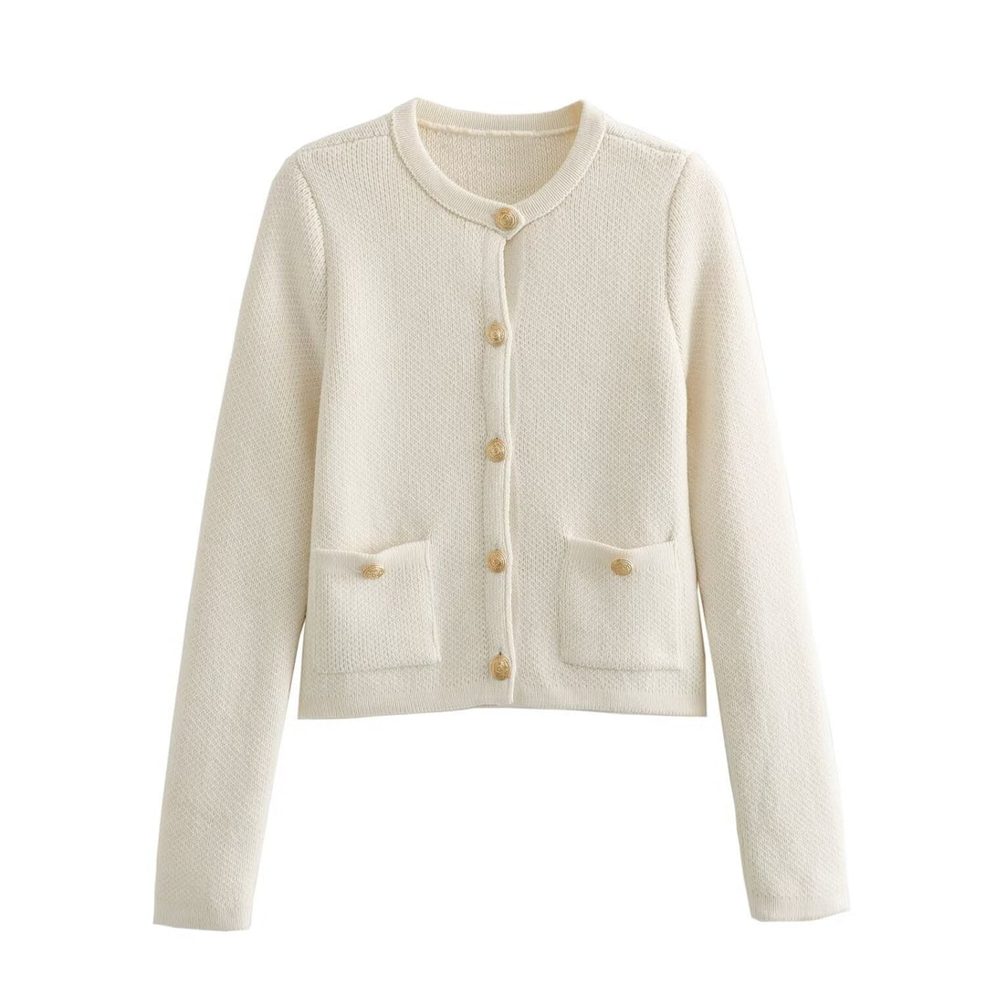 Damen Strickjacke mit dekorativen Knöpfen und Taschen Heidi-Mode