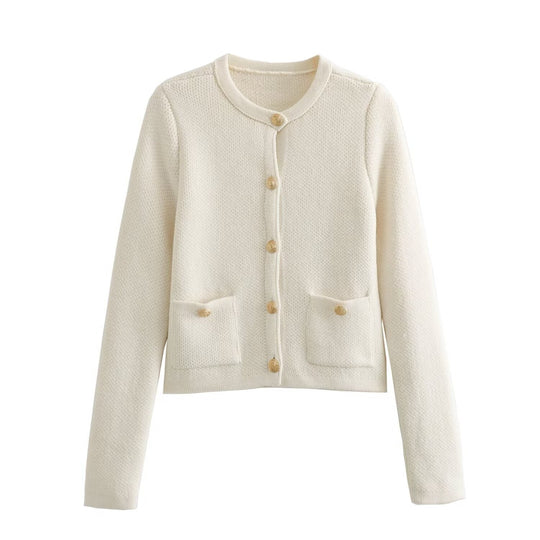 Damen Strickjacke mit dekorativen Knöpfen und Taschen Heidi-Mode