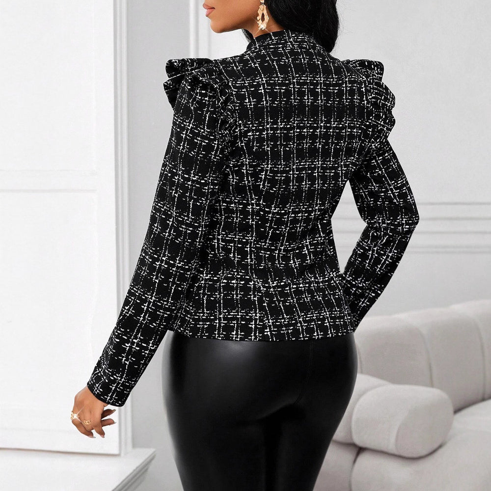 Damen Modische Plissee-Jacke mit Reißverschluss und Rüschen Heidi-Mode