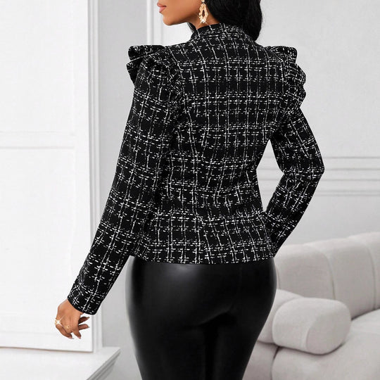 Damen Modische Plissee-Jacke mit Reißverschluss und Rüschen Heidi-Mode