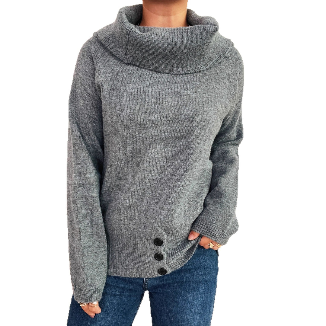 Damen Pullover mit weichem Kragen und dekorativen Knöpfen Heidi-Mode