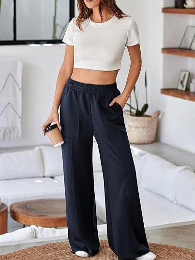 Damen weite Lounge-Hose mit elastischem Bund und praktischen Seitentaschen Heidi-Mode