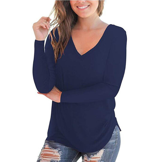 Damen V-Ausschnitt Langarmshirt aus weichem Baumwollmix Heidi-Mode