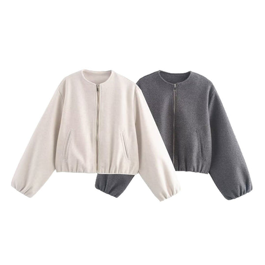 Damen kurz geschnittene Wolljacke mit Reißverschluss Heidi-Mode