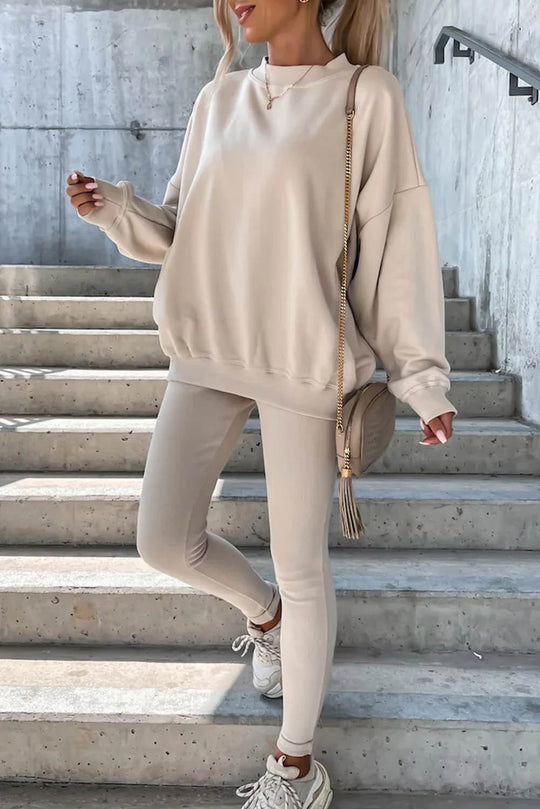 Damen lässiges Oversized Sweatshirt und enganliegende Sportleggings Set Heidi-Mode