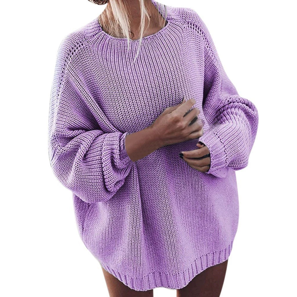 Damen gemütlicher Oversize-Strickpullover mit Ballonärmeln und strukturiertem Design Heidi-Mode
