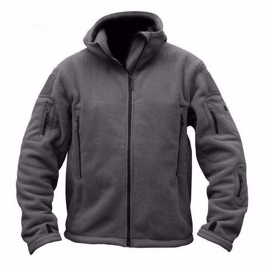 Herren Fleecejacke mit mehrfachen Taschen und verstellbarem Kapuzenkragen Heidi-Mode