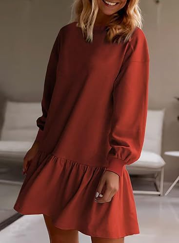 Damen lässiges Sweatkleid mit voluminösen Ärmeln und Rüschensaum Heidi-Mode