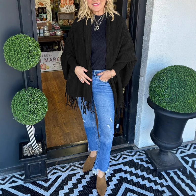 Damen vielseitiger Poncho mit Fransen Heidi-Mode