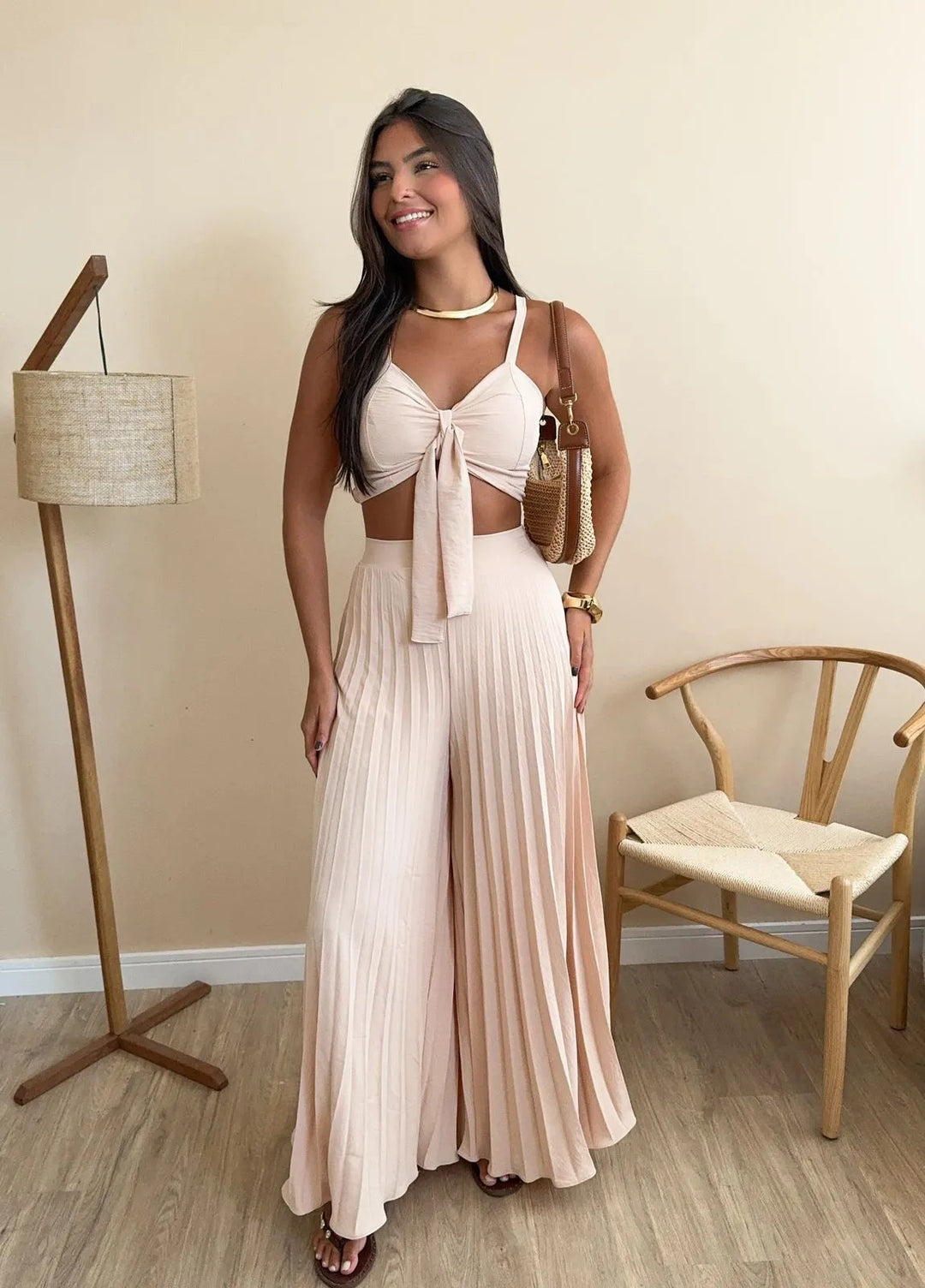 Damen Plissierte weite Hose mit Bindegürtel Heidi-Mode