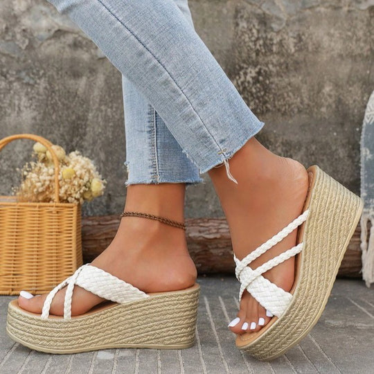 Damen Plateau-Sandalen mit geflochtenem Riemendesign und rutschfester Sohle Heidi-Mode