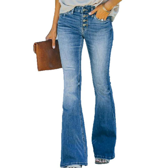 Damen Hochtaillierte Flared Jeans mit Knopfdetail Heidi-Mode