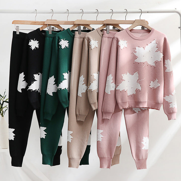 Damen Freizeit-Loungewear-Set mit floralem Design und elastischem Bund Heidi-Mode