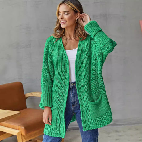 Damen Lange Strickjacke mit lockerer Passform und praktischen Taschen Heidi-Mode