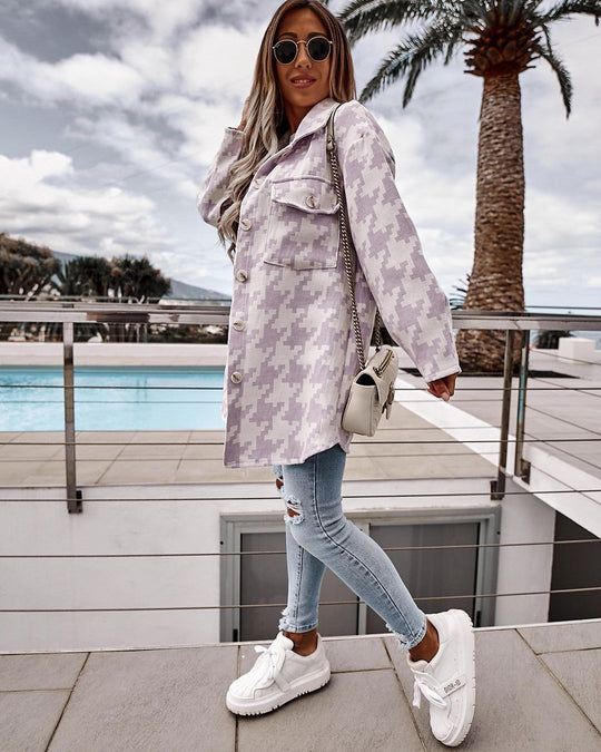 Damen modischer Oversized Hemdenjacke im Hahnentritt-Muster Heidi-Mode