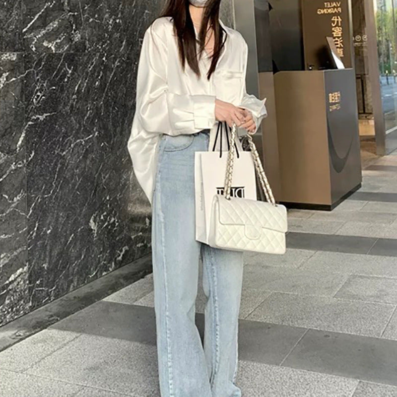 Damen elegante Satinkleidung mit feinem monochromatischem Design Heidi-Mode