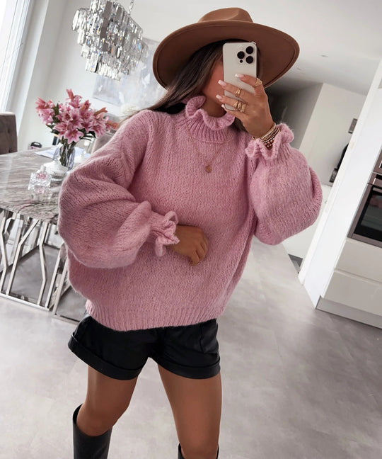 Damen kuscheliger Rollkragenpullover mit weiten Ärmeln und strukturellem Design Heidi-Mode