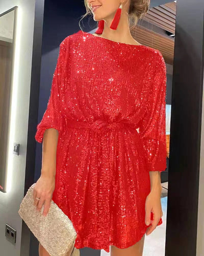 Heidi-Mode | Pailletten Wickelkleid mit 3/4 Ärmeln