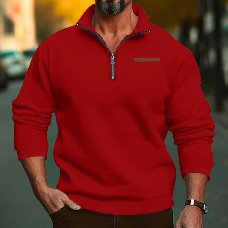 Herren Fleece-Hoodie mit modernem Reißverschluss und hohem Kragen Heidi-Mode