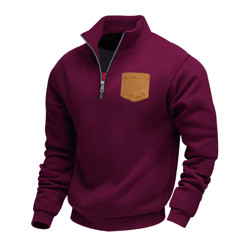 Herren Fleece-Pullover mit hohem Kragen und praktischer Brusttasche Heidi-Mode