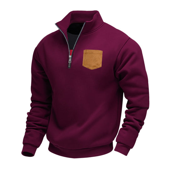 Herren Fleece-Pullover mit hohem Kragen und praktischer Brusttasche Heidi-Mode