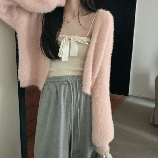 Damen Flauschige Strickjacke mit weiten Ärmeln und bequemen Schnitt Heidi-Mode