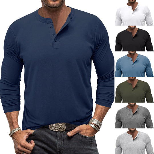 Herren Langarm-Henley-Shirt mit praktischem Knopfdesign Heidi-Mode