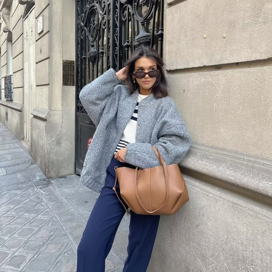 Damen Übergangsjacke mit modernem Stoffmix und praktischen Taschen Heidi-Mode