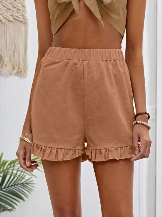 Damen Shorts mit voluminösem Rüschensaum und elastischem Bund Heidi-Mode