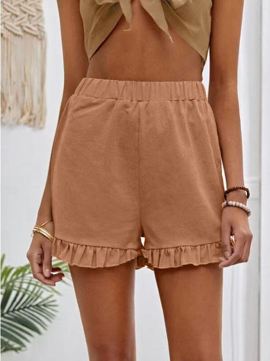 Damen Shorts mit voluminösem Rüschensaum und elastischem Bund Heidi-Mode