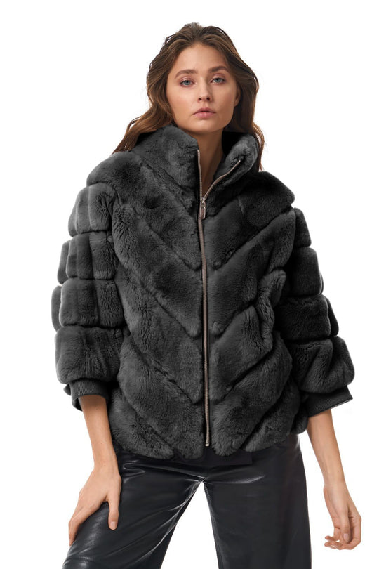 Damen Kuschelige Kunstpelzjacke mit Steppdesign Heidi-Mode