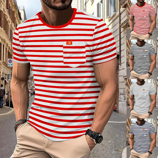 Herren gemustertes T-Shirt mit Brusttasche Heidi-Mode