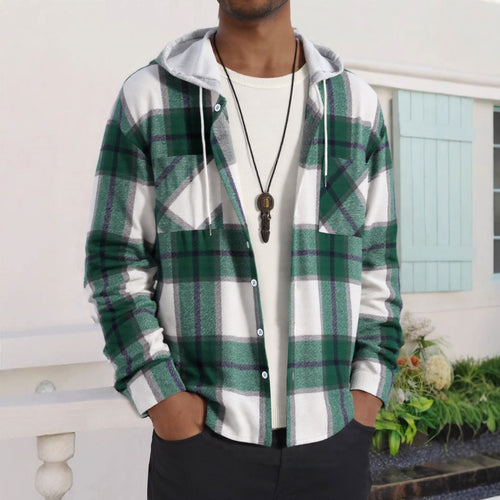 Herren Karierte Flanelljacke mit Hoodie und praktischen Taschen Heidi-Mode