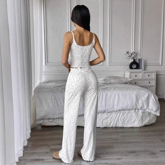 Damen Gemütliches Schlafanzug-Set mit verziertem Top und weiten Hosen Heidi-Mode