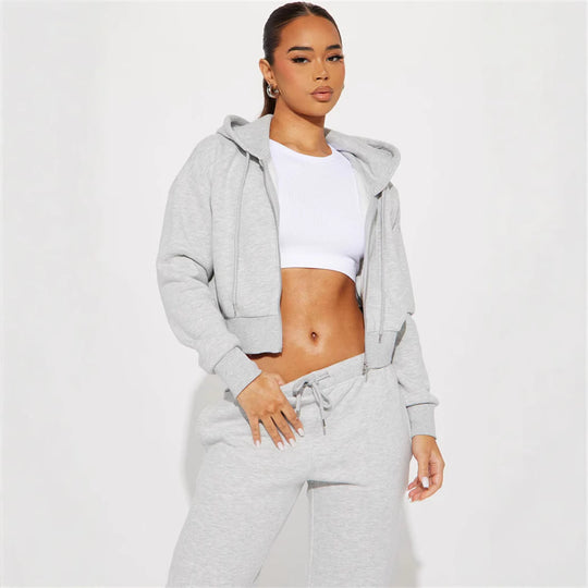 Damen Sportliches Freizeit-Loungewear-Set mit cropped Oberteil und bequemer Hose Heidi-Mode
