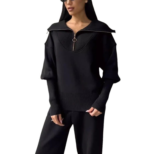 Damen Bequemes Loungewear-Set mit Hoodie und elastischem Bund Heidi-Mode