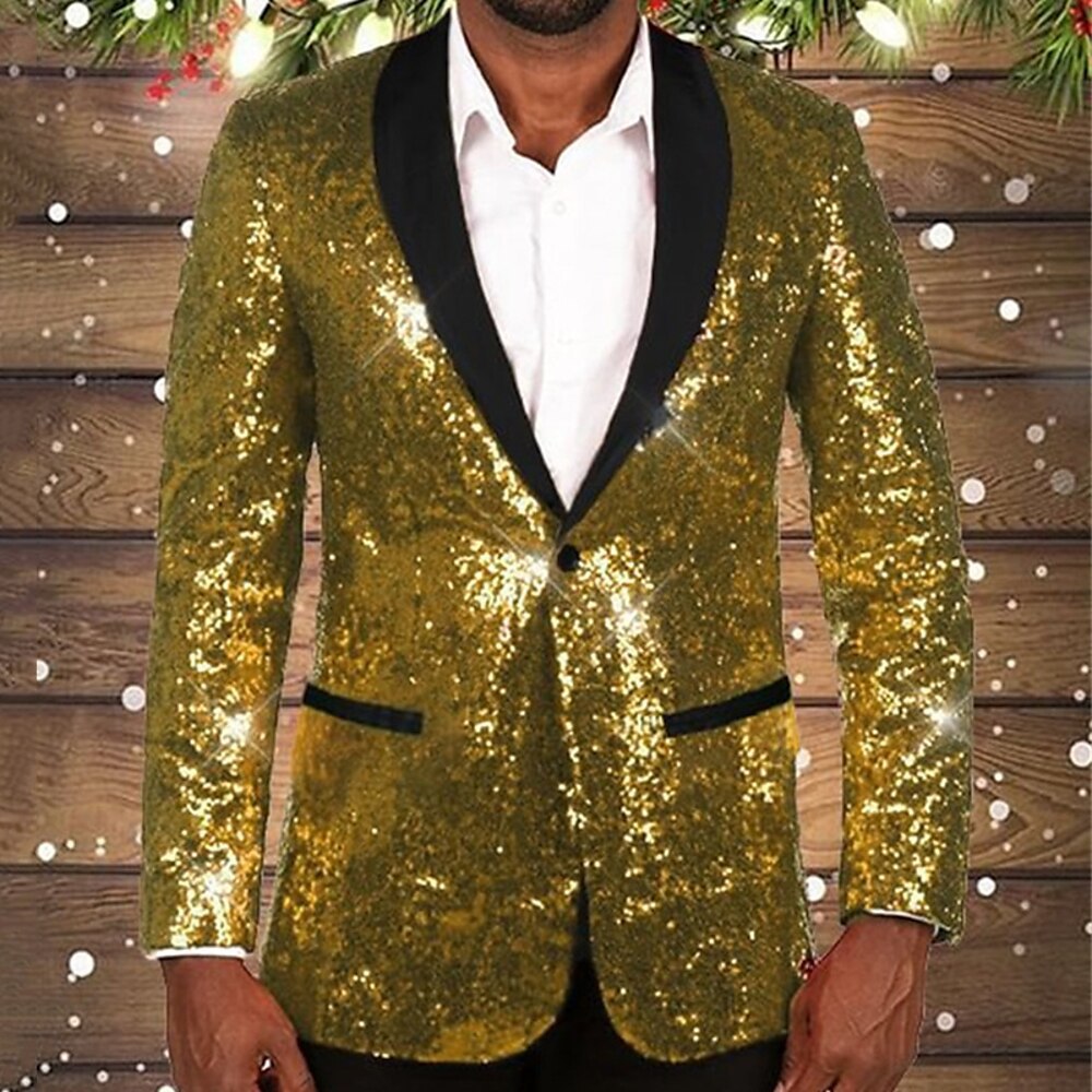 Herren glitzernder Pailletten Blazer mit schwarzem Revers Heidi-Mode
