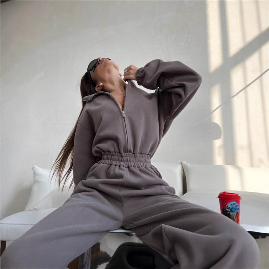 Damen Modischer Fleece-Jogginganzug mit Reißverschluss und bequemem Schnitt Heidi-Mode