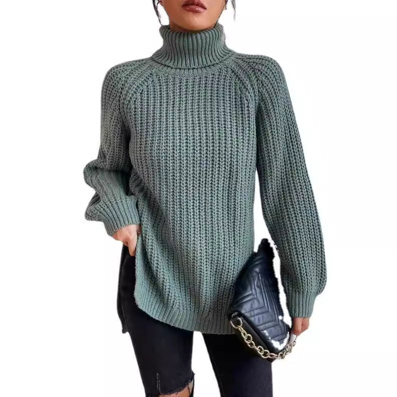 Damen Strickpullover mit hohem Kragen und strukturiertem Wabenmuster Heidi-Mode