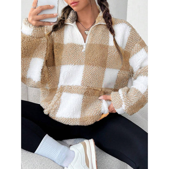 Damen kuscheliger Fleece-Pullover mit hohem Kragen Heidi-Mode